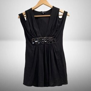 NEW Sky Women's Black Embellished Stones Cold Shoulder Tunic Top Medium